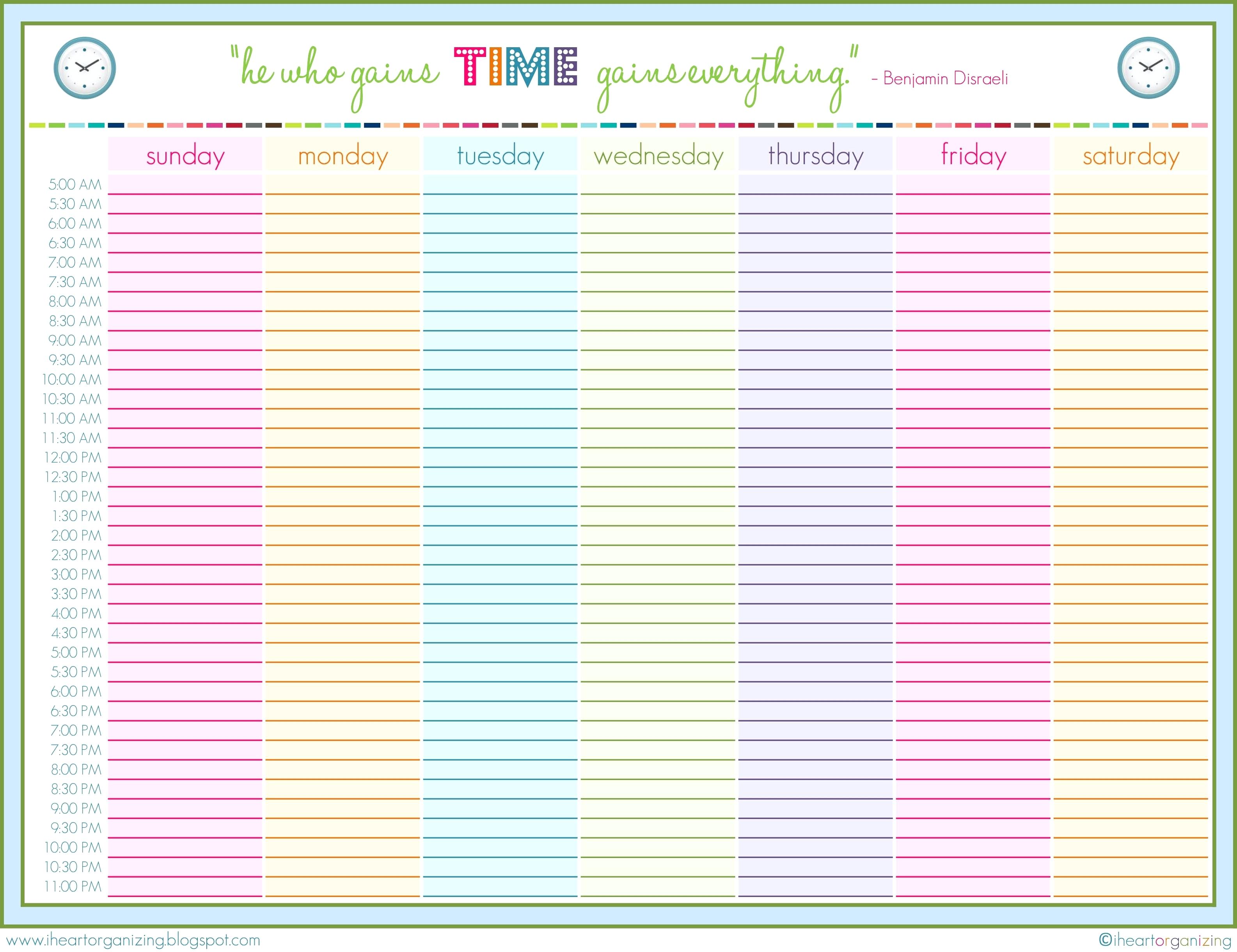 24 Hour Schedule Printable shop fresh