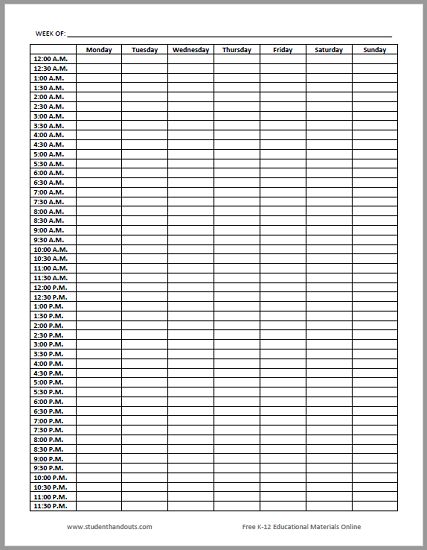 Printable 24 Hour Weekly Schedule Template Pdf