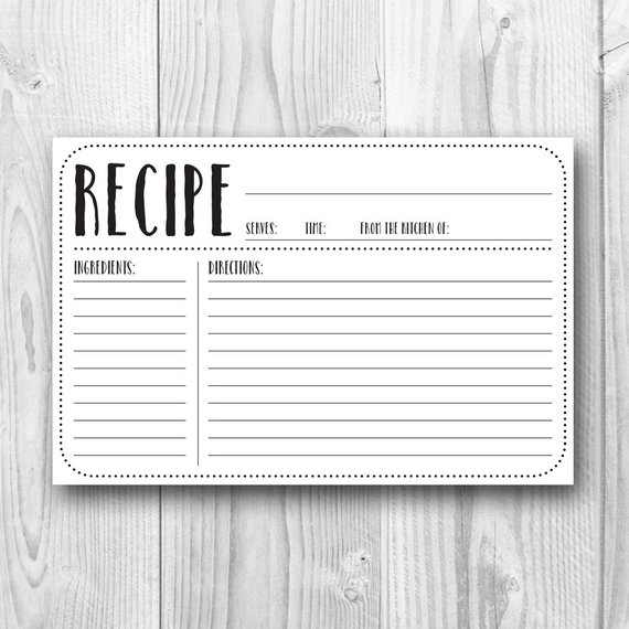 Printable Recipe Card   4x6 Recipe Card   Plain   Kitchen Decor 