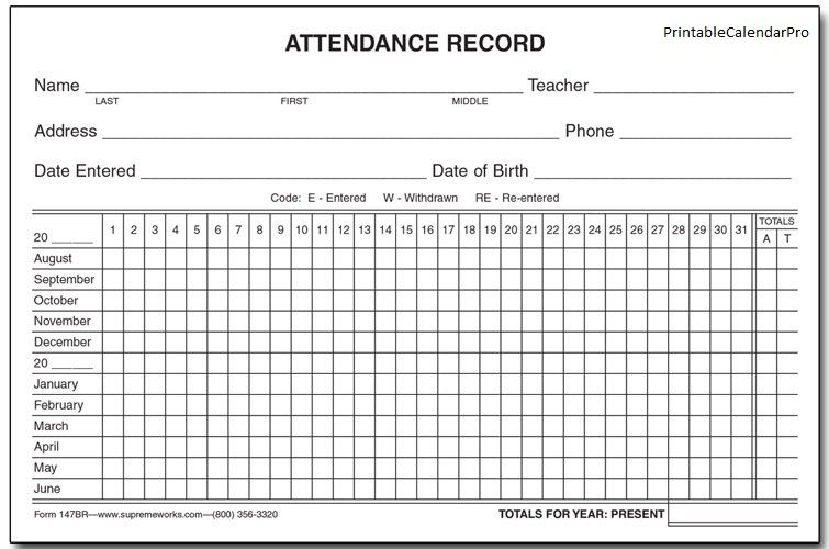 Free Employee Attendance Calendar | Employee Tracker Templates 