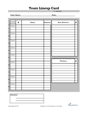 Printable Baseball Lineup Card   FREE | softball | Pinterest 