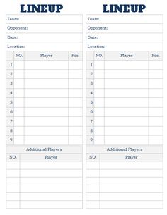 Printable Baseball Lineup Card   FREE