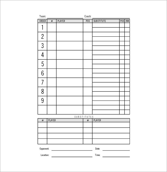 14 Printable free custom baseball lineup cards Forms and Templates 