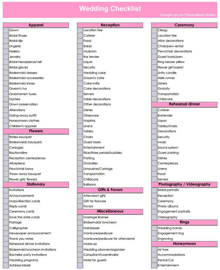 Printable Wedding Checklist Free