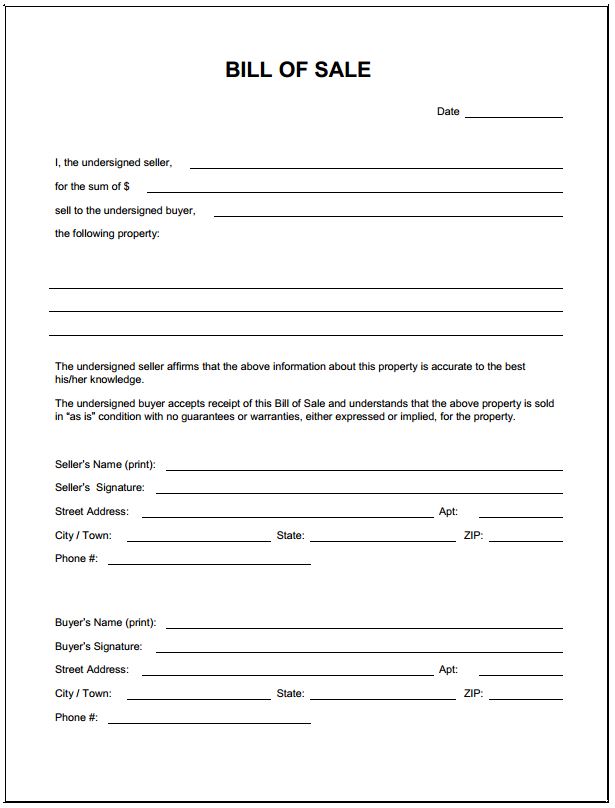 Blank Vehicle Bill Of Sale Form Pdf