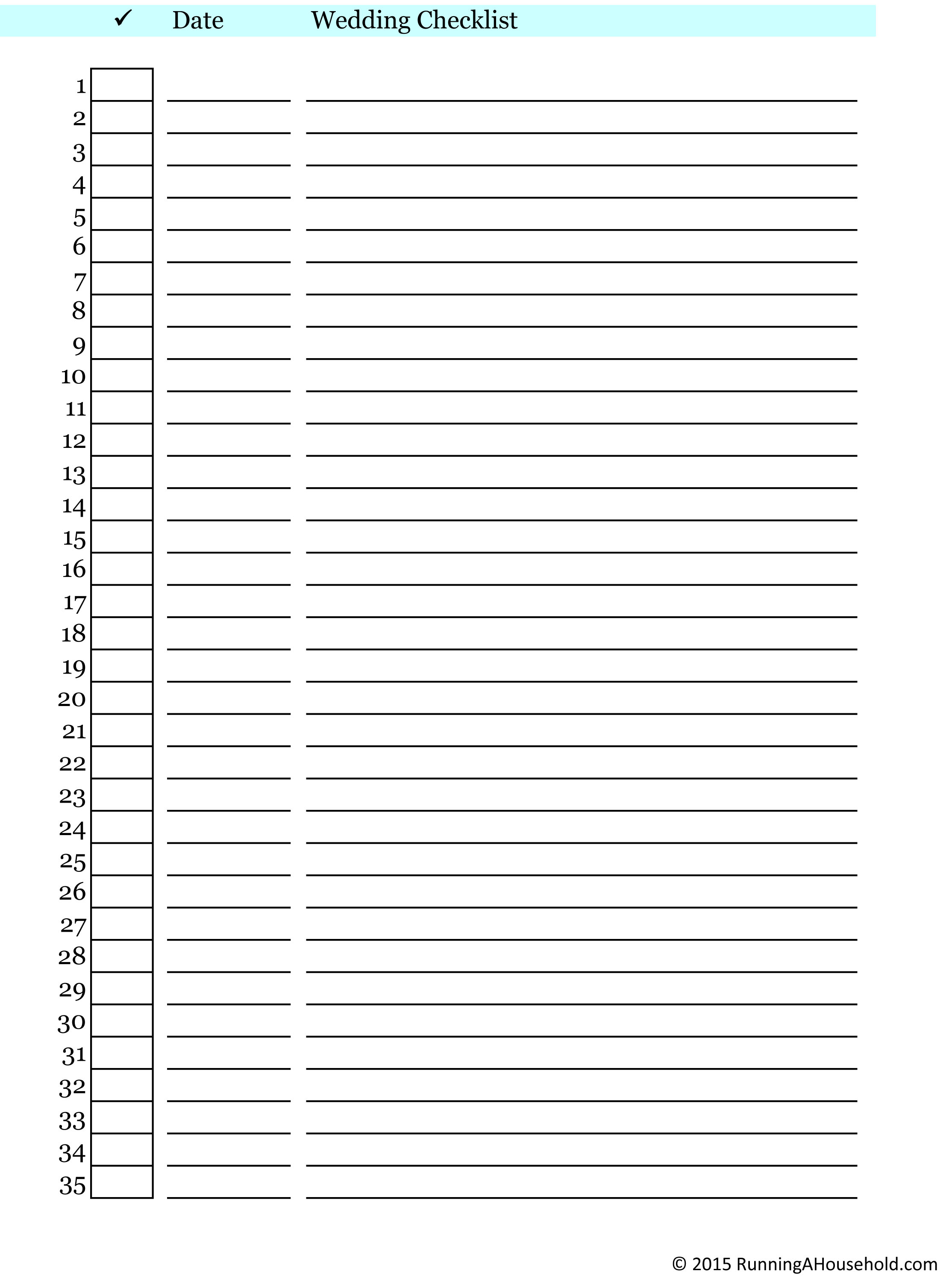 Blank Printable Wedding Checklist Archives Running A Household 