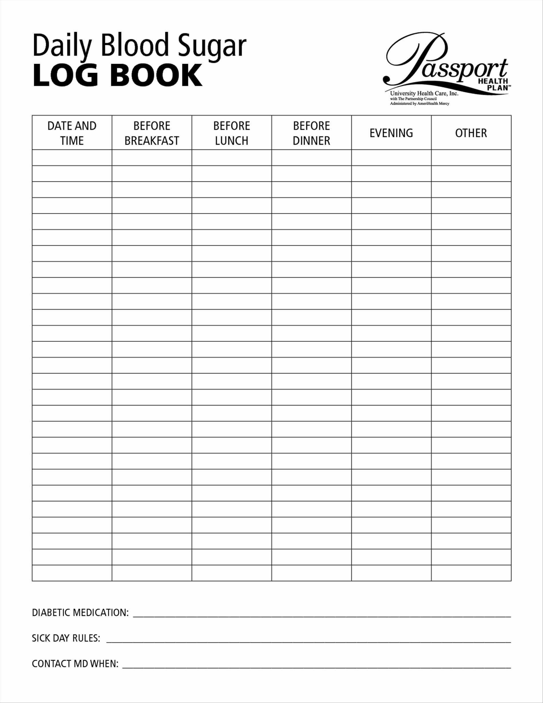 Blank Printable Blood Sugar Chart