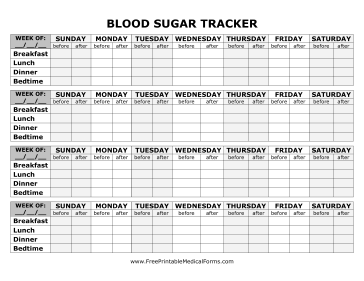 Blood Sugar Tracker   Printable for Health, Medical, Fitness 