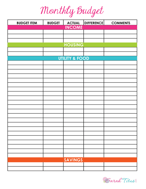 Printable Budgets