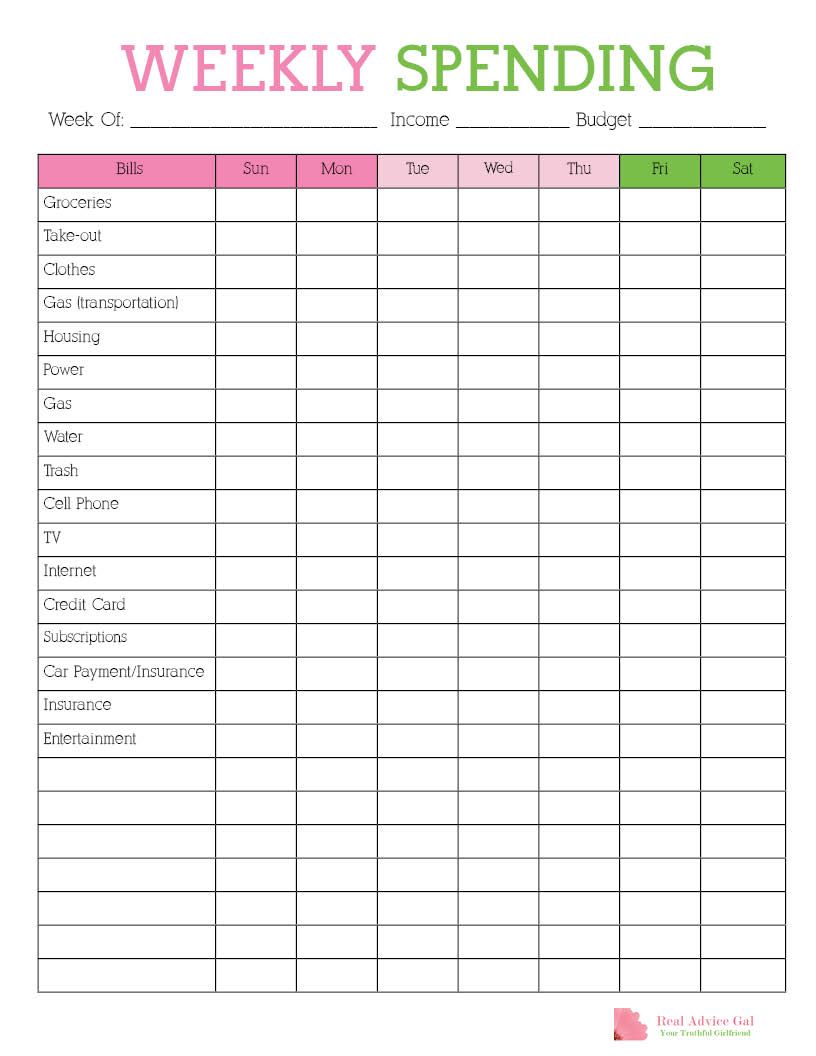 List down your weekly expenses with this free printable weekly 