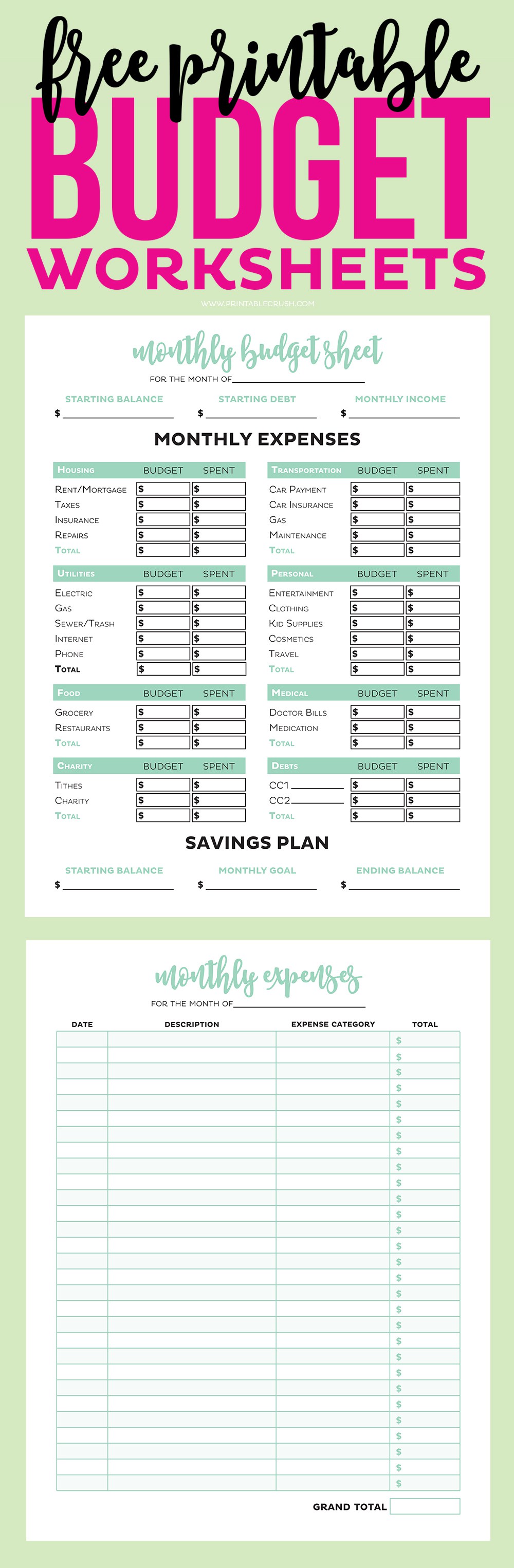 Simple FREE Printable Budget Worksheets   Printable Crush