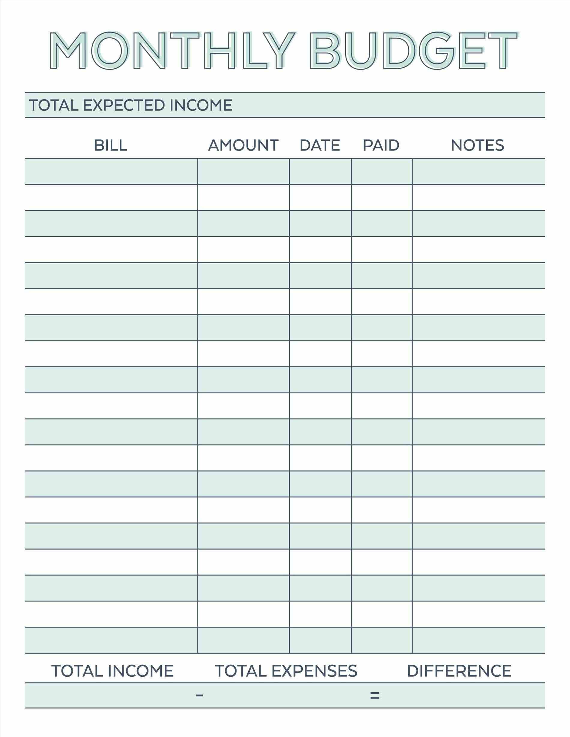 Printable Budgets