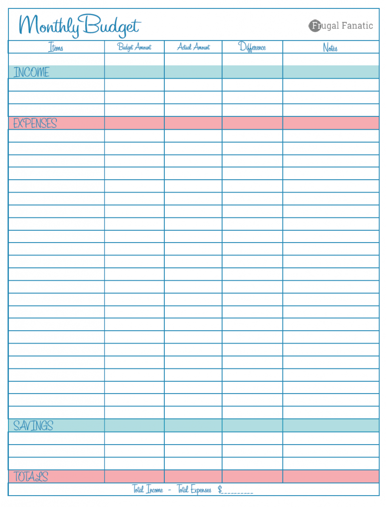 Blank Monthly Budget Worksheet   Frugal Fanatic