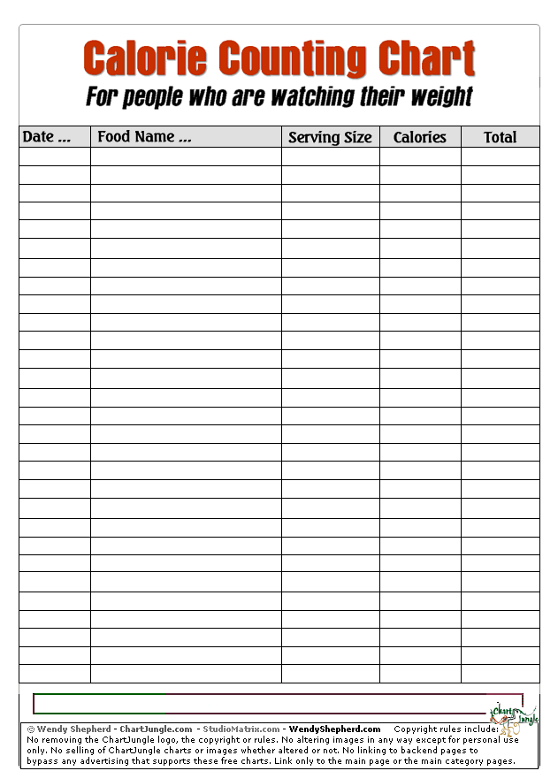 Printable Calorie Counter