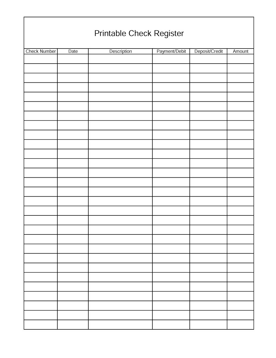 Printable Check Register