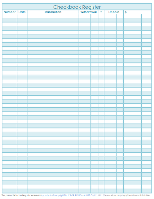 Checkbook Register   Freebie Printable | Top Organizing Bloggers 