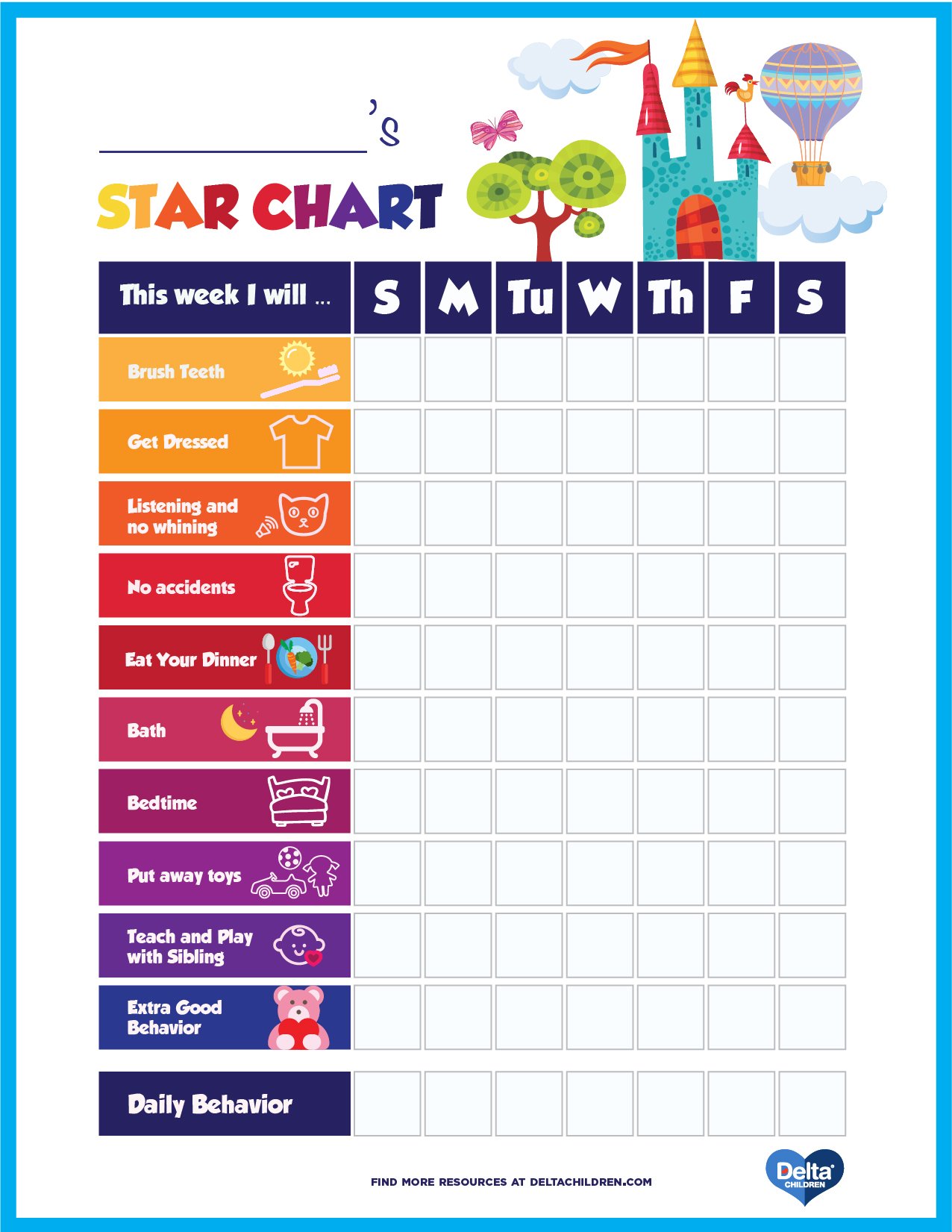 Printable Kids' Star Behavior Chart | Delta Children | Delta Children