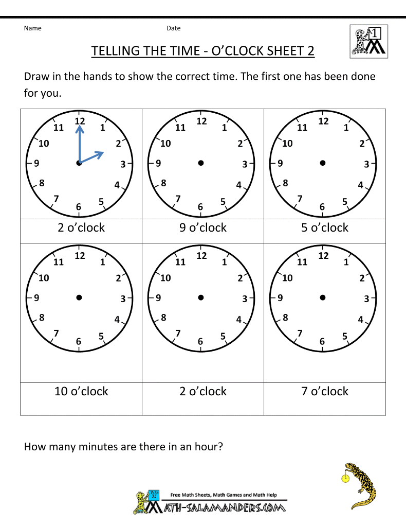 Telling Time Worksheets   O'clock and Half past