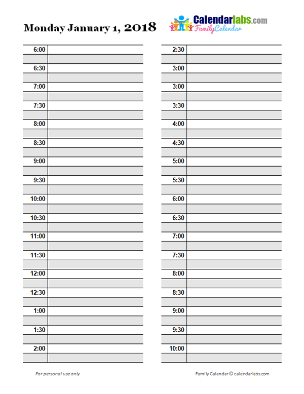 2018 Daily Planner Template   Free Printable Templates