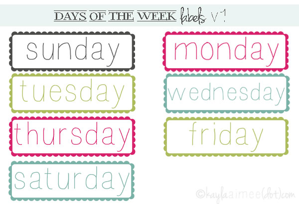 Free Printable | Days Of The Week Labels v1