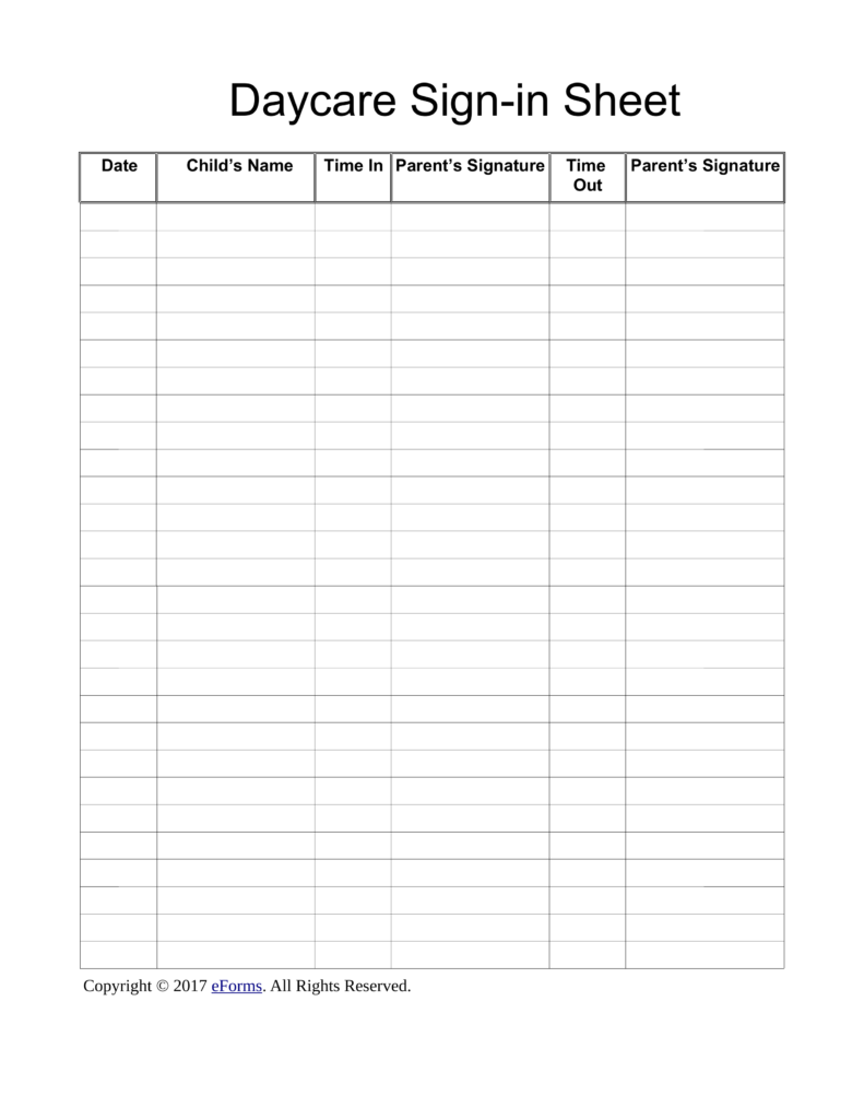 Daycare Sign In Sheet Filename | heegan times