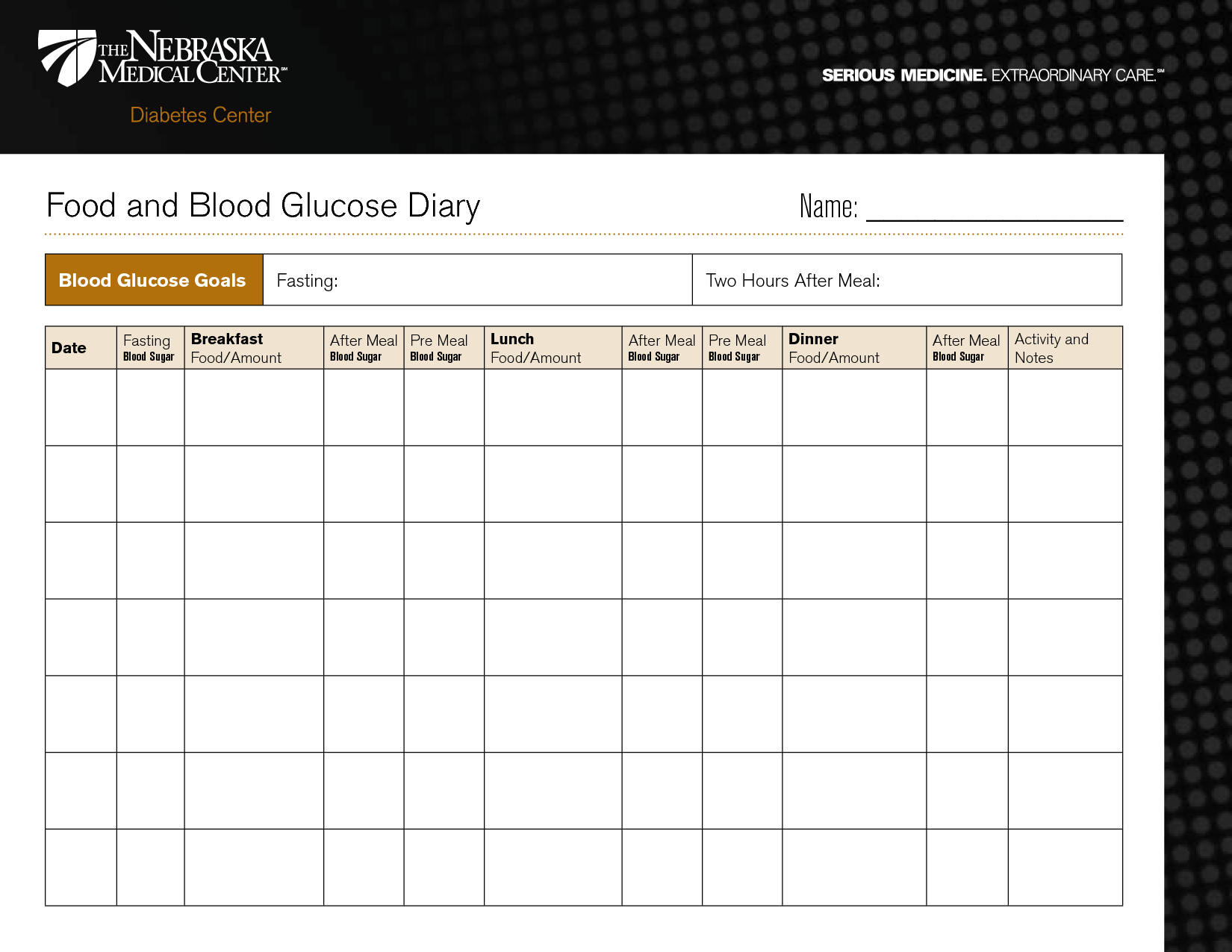 Printable Blood Sugar Diary