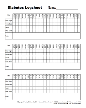 Printable Diabetes Logsheets | Integrated Diabetes Services