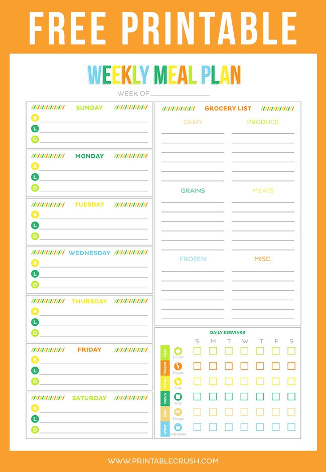 FREE Printable Weekly Meal Planner   Printable Crush