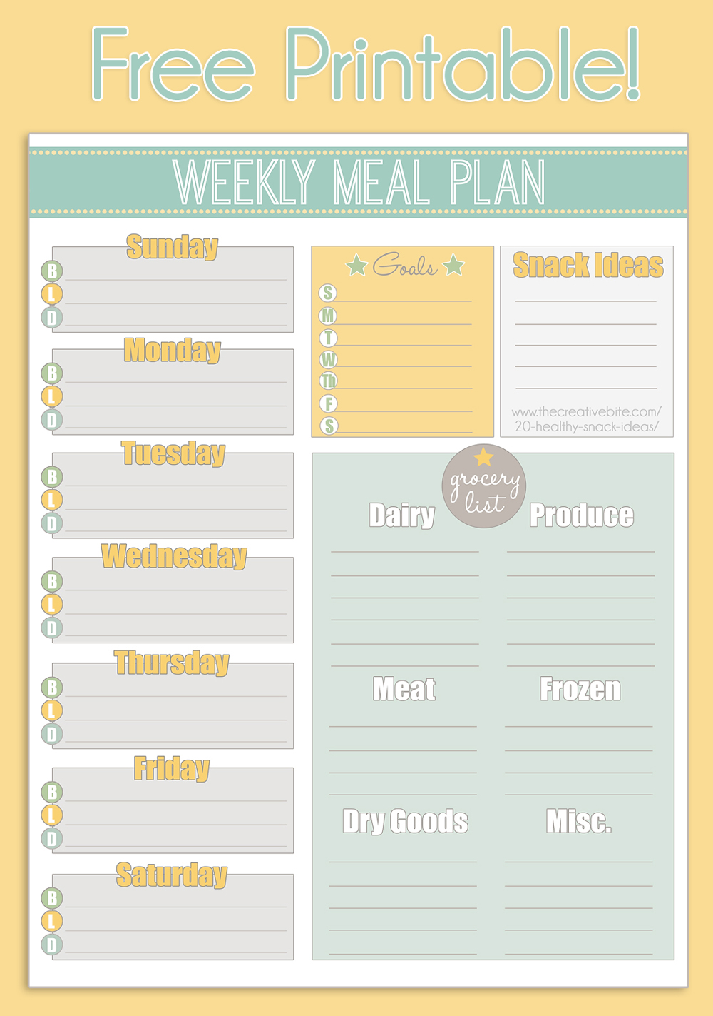 Free Printable Weekly Meal Planner + Calendar