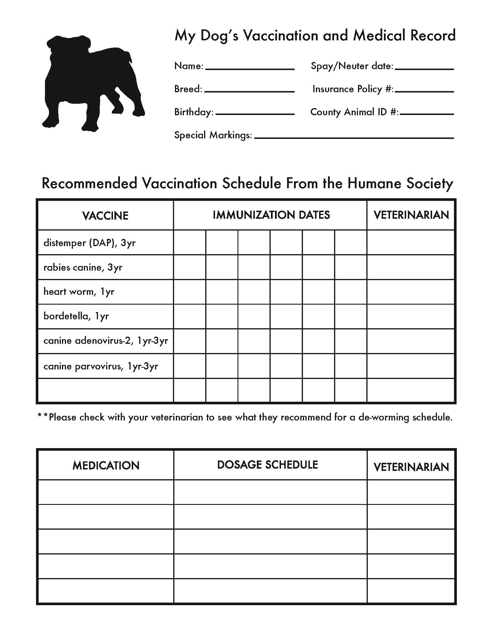 Free Printable Dog Vaccination Chart Printable World Holiday