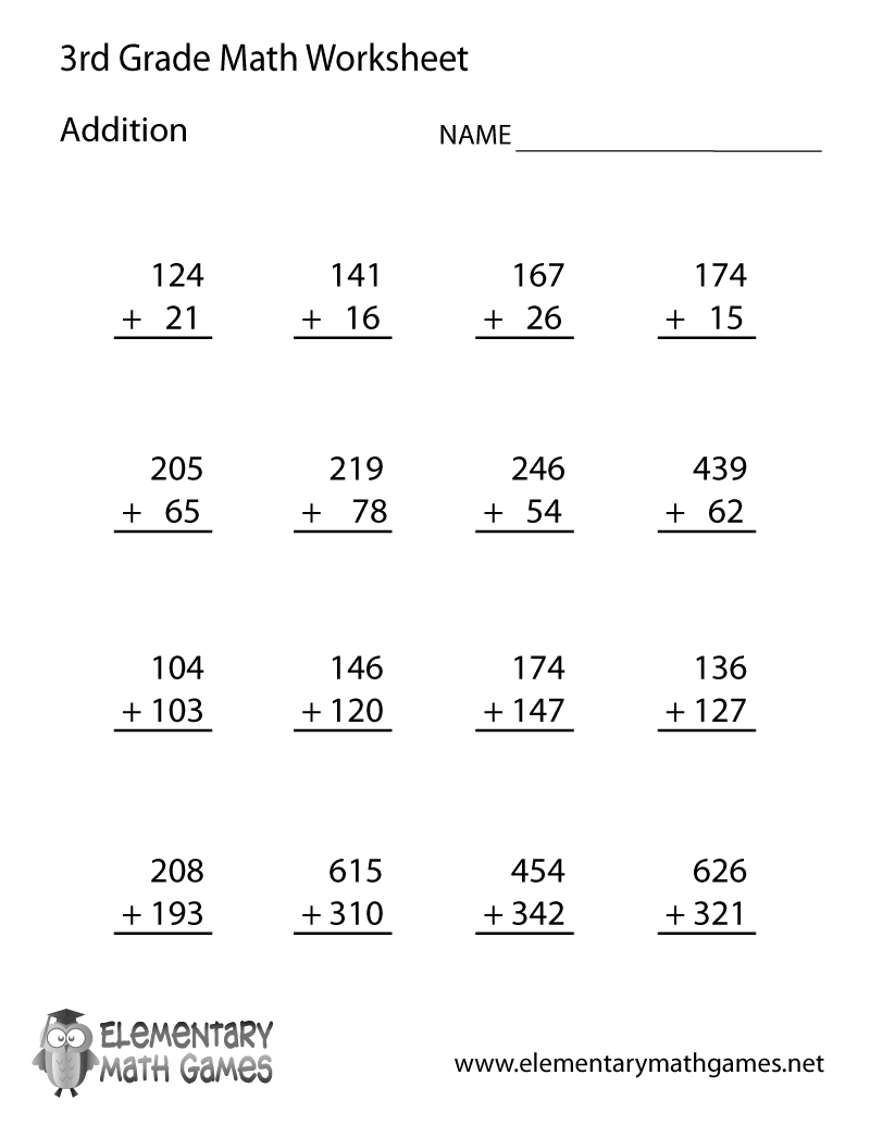 Learn and practice addition with this printable 3rd grade 