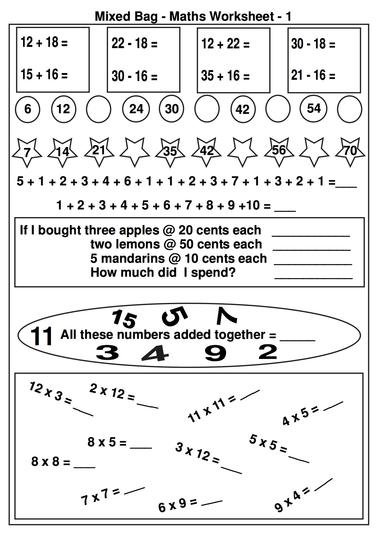 Free Math Worksheets and Printable Math Activities for Elementary 