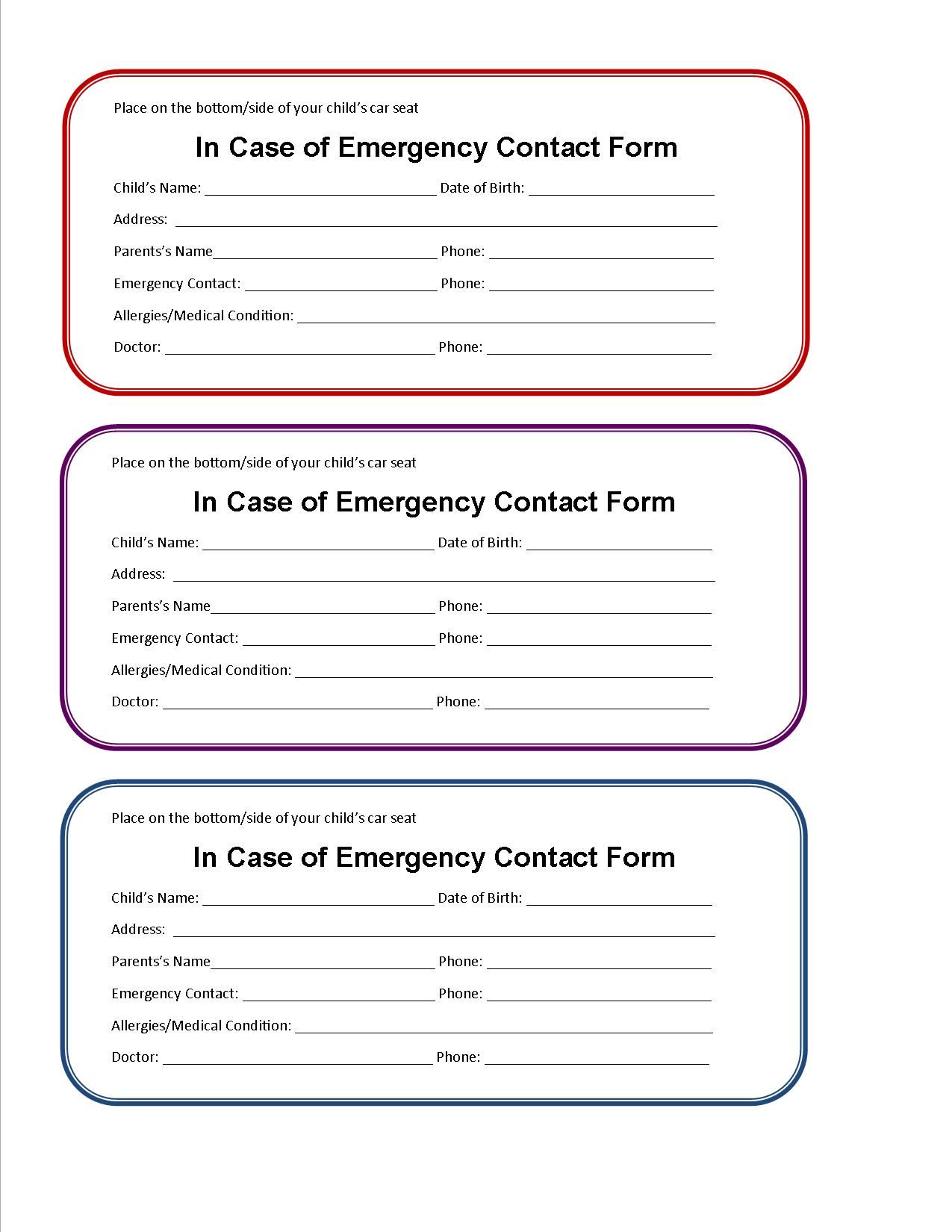 Free, Printable Emergency Contacts Card to Leave with the 