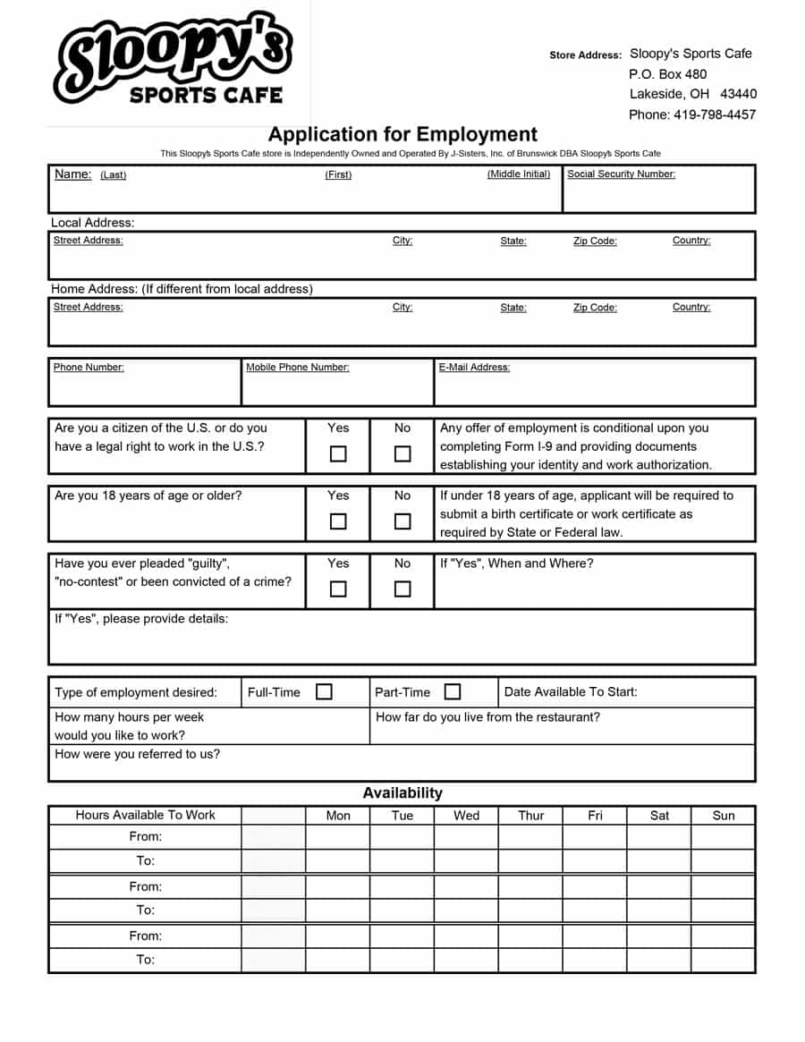 Free Printable Employment Application Template 8   laurapo dol nick
