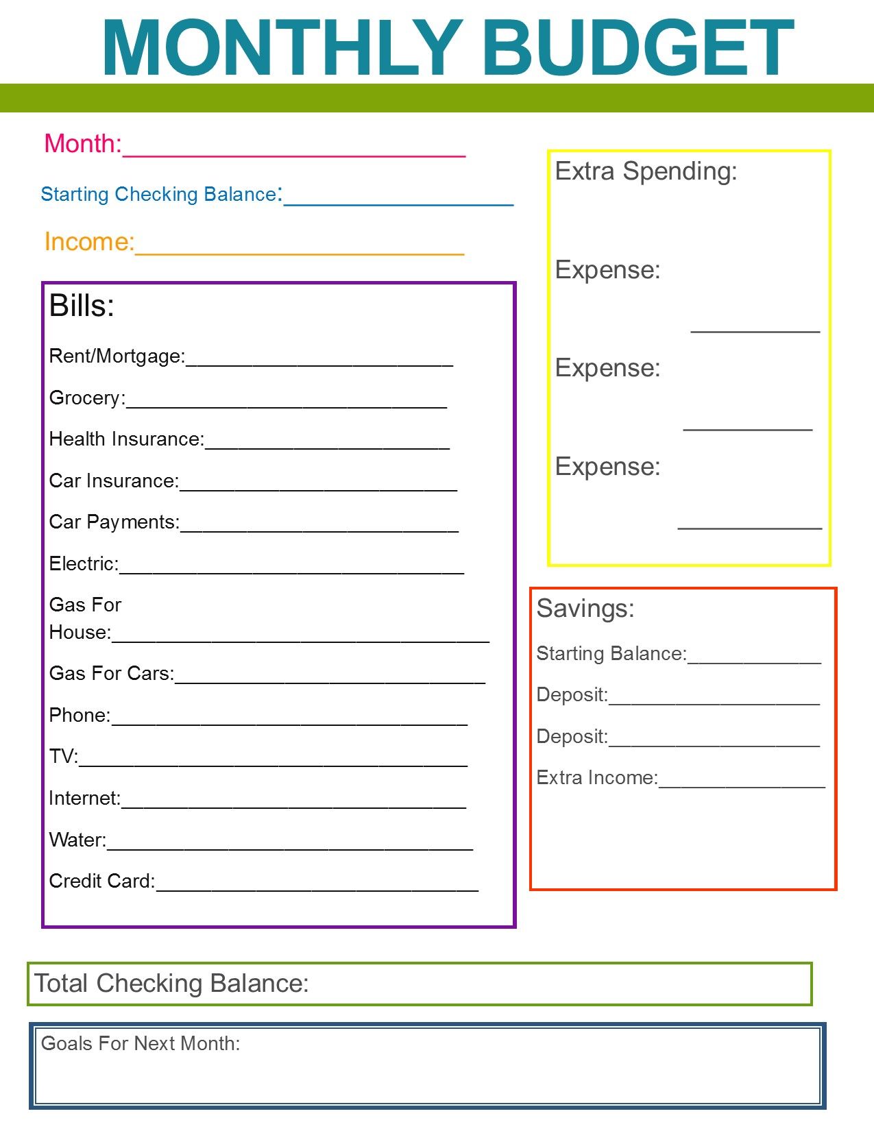 Family Monthly Budget Planner Colorful