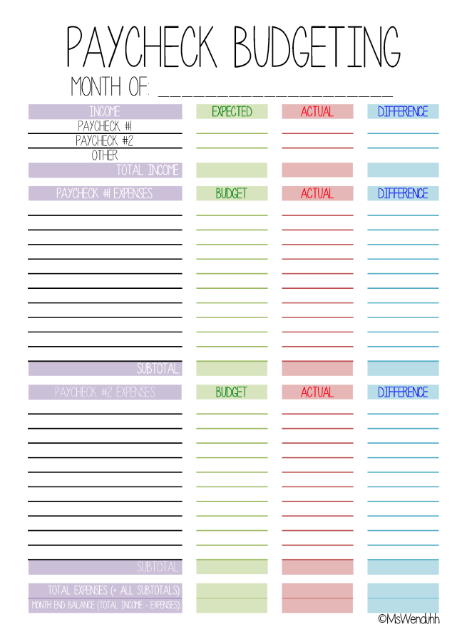 Paycheck Budgeting Printable (MsWenduhh) | DIY: Notebooks 