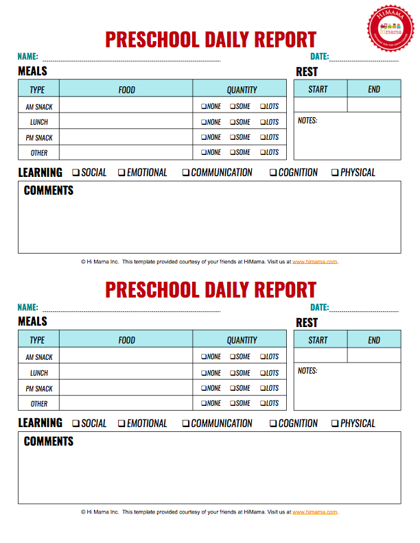 HiMama   Daycare Daily Sheets, Reports, Forms and Templates: Resources