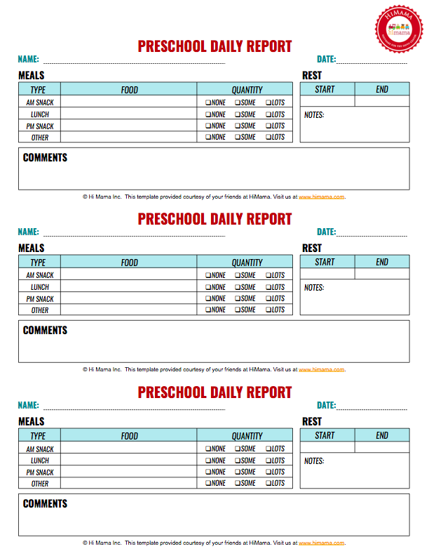 Preschool Daily Reports cakepins.| junior assesment record 