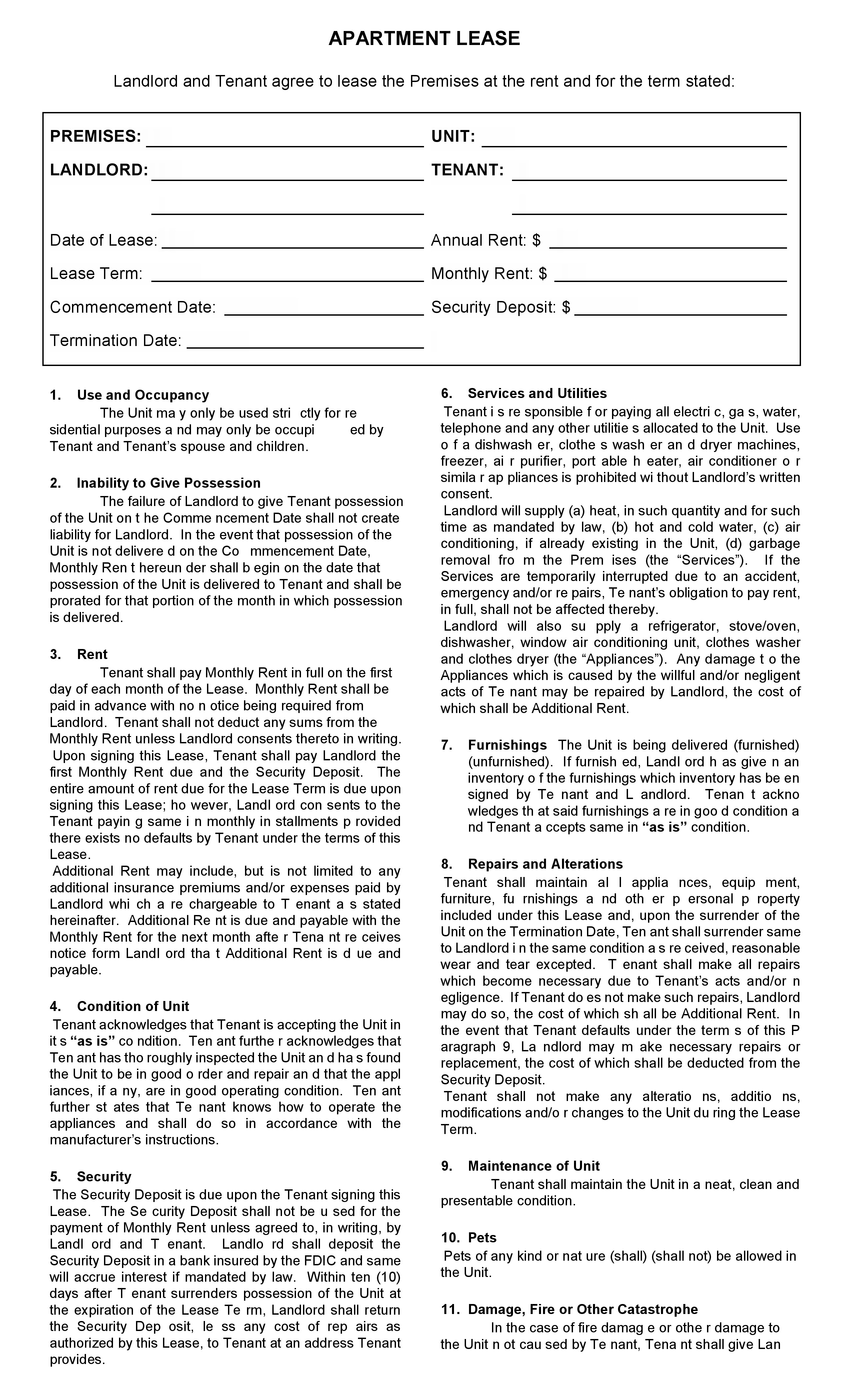 Free Printable Apartment Lease Agreement   Printable Agreements