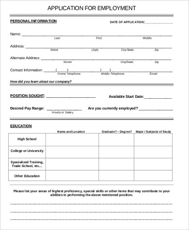 Free Printable Application For Employment 1   port by port
