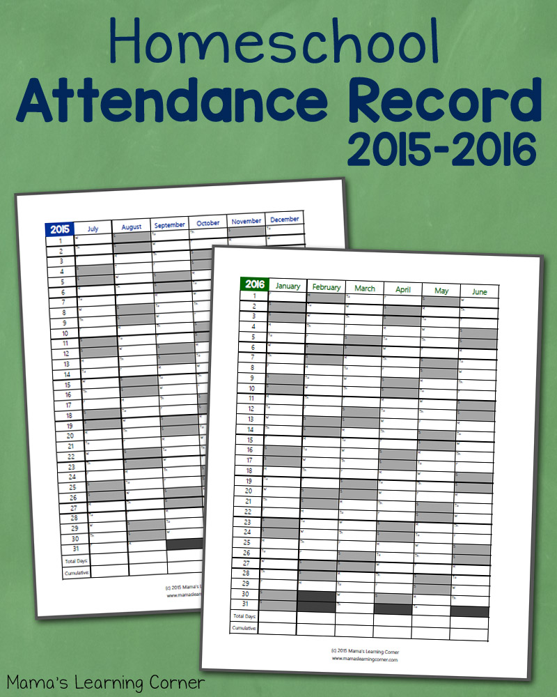 Free printable Attendance Record (PDF) from Vertex42.