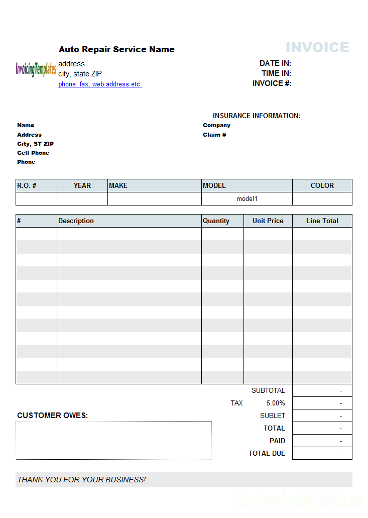 Repair Invoice Auto Repair Invoicing Sample 2 | BHVC