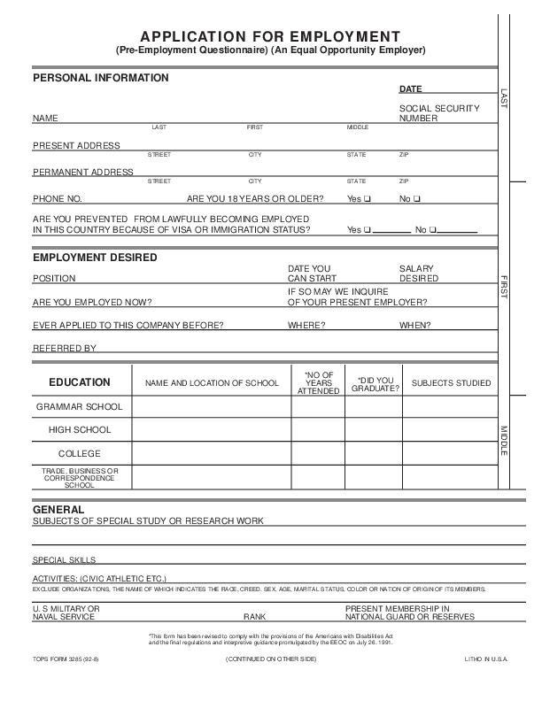 Blank job applications to download