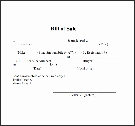 Blank Bill Of Sale Form