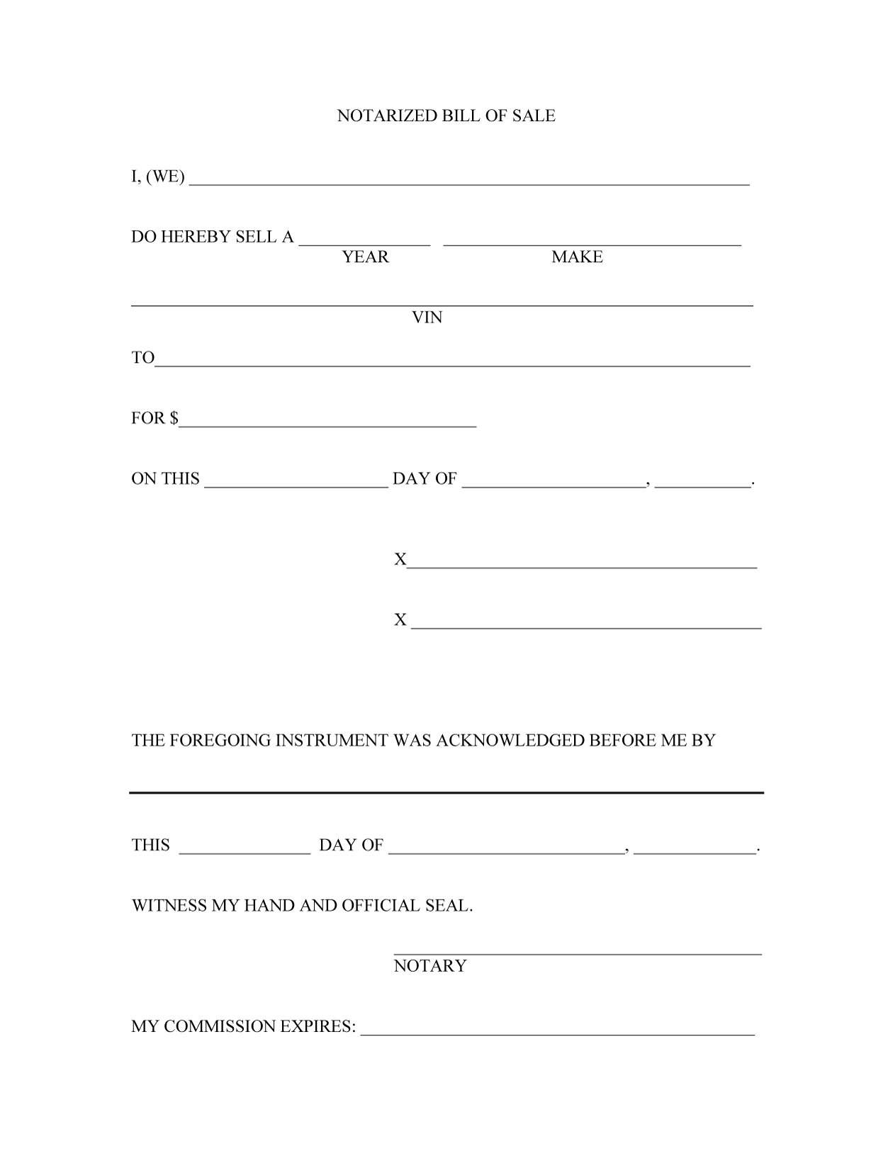 Simple Bill Of Sale Form Free Printable