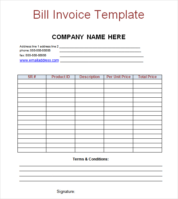 Blank Billing Invoiceemplate Bill Dollar Money Pay Free Printable 