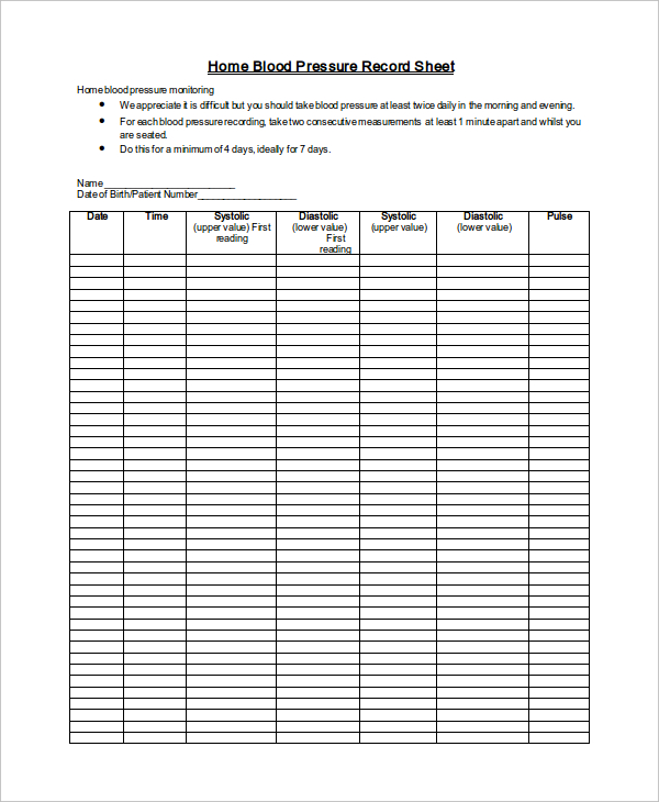 blood pressure monitor chart in microsoft excel