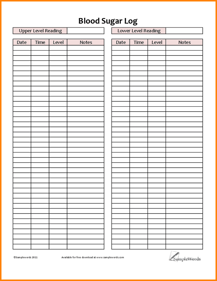 Pdf Free Printable Blood Sugar Log Sheet