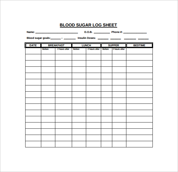 free printable diabetic level logsheet