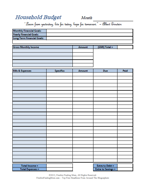 FREE Printable Budget Worksheets – Download or Print | HOME 